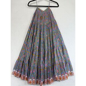 BON BON Paris Floral Print Tiered‎ Maxi Dress Blue Pink Size 12 Cotton READ
